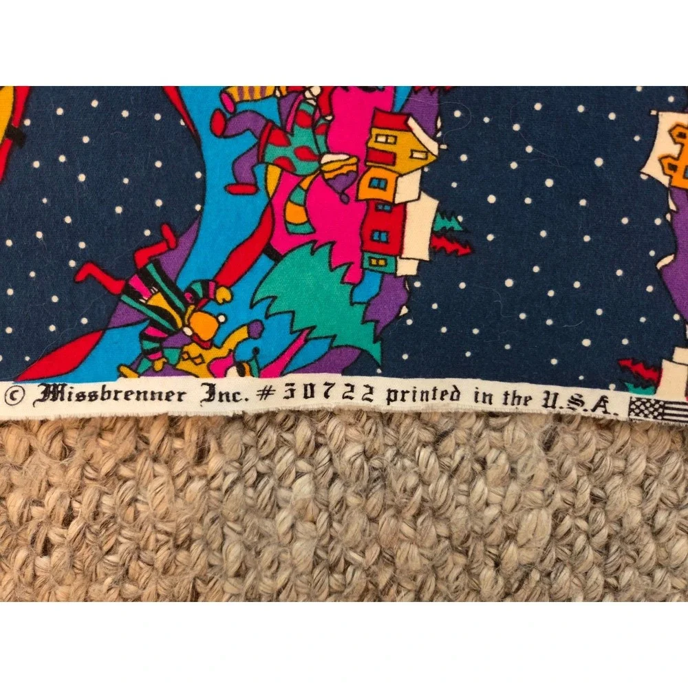 2 Yards Vintage 90s Miss Brenner Fabric Stretchy Holiday Christmas Children 58''